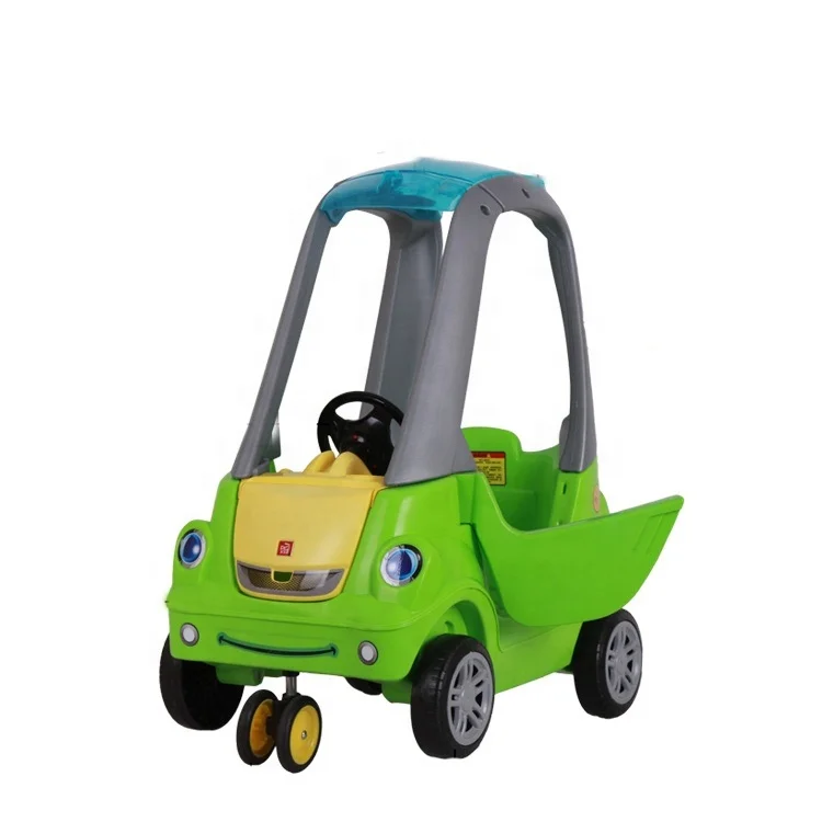 new design cartoon funny car with handrail indoor plastic rocking toy for kids