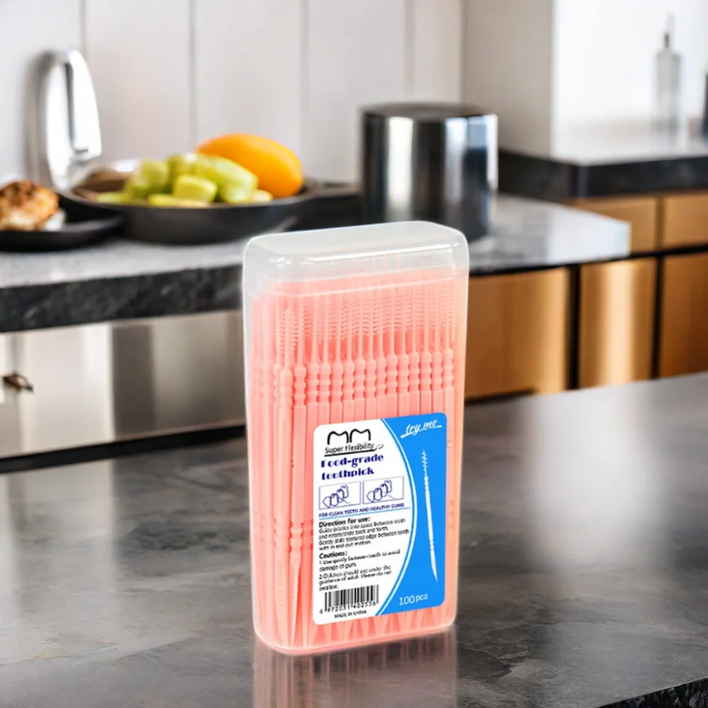 Bulk Customized 100 Picks Tooth Pick In Box Dispenser Plastic Toothpick