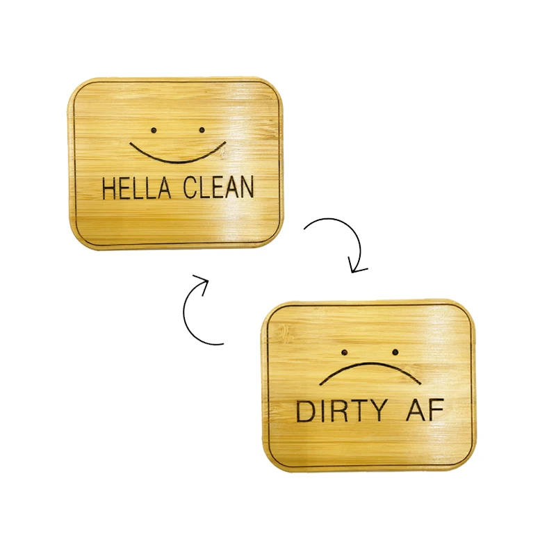 bamboo Double Sided Clean Dirty Magnet for Dishwasher Sign Indicator Universal Dish Washer Refrigerator Magnet