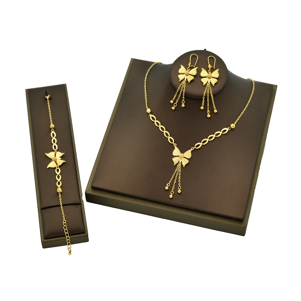 Factory Price 24K Gold Plate Necklace/Earrings/Bracelet Indian Woman Italian Gold Bridal Jewellery Set