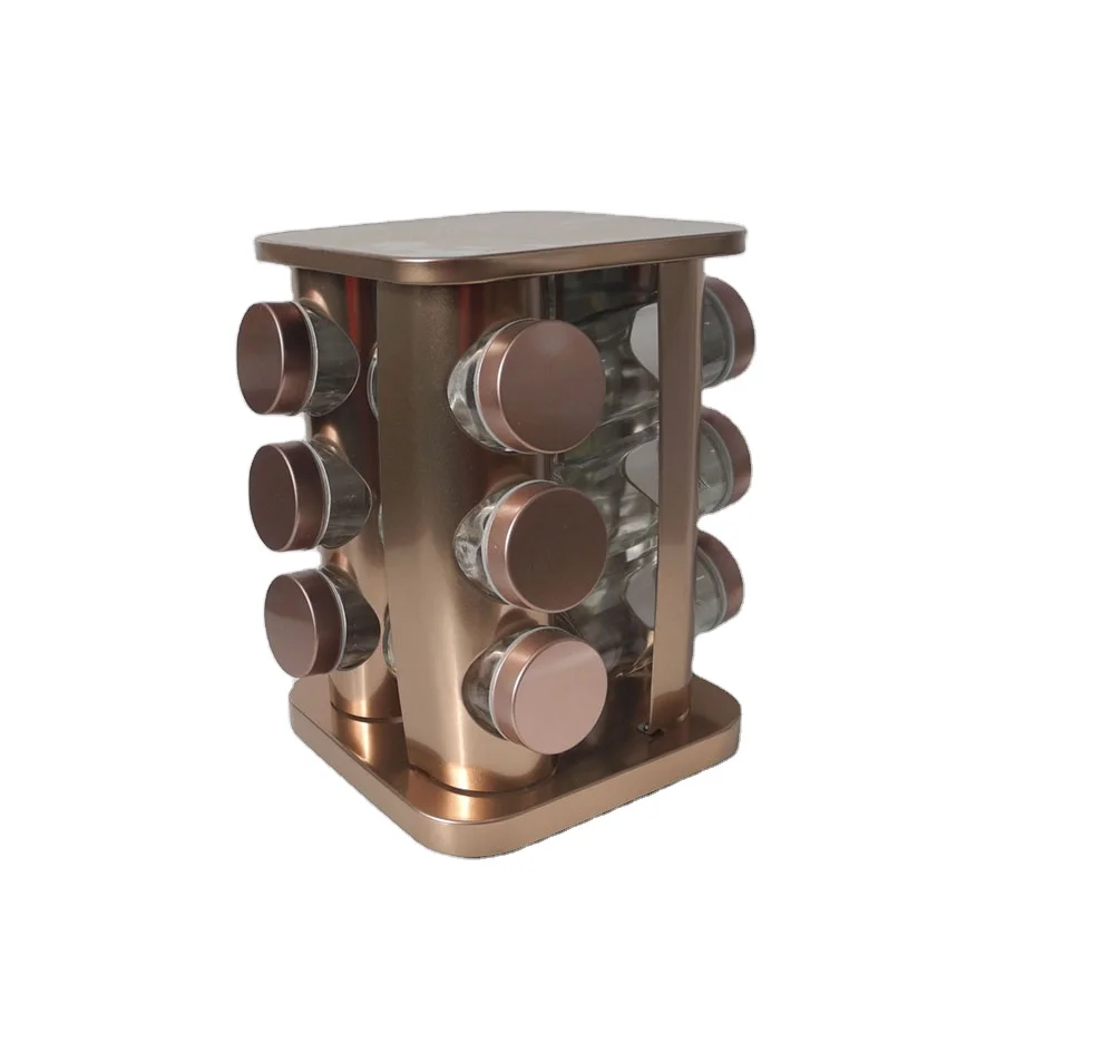 Square Revolving Spice Tower Round Spice Rack Set of 12 Spice Jars Seasoning Storage Organization Stainless Steel