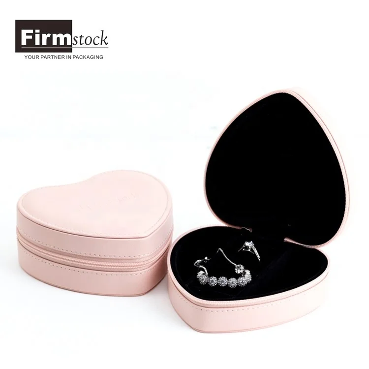 
Wholesale Custom Small Pink Leather Heart Shaped Travel Jewellery Gift Box Jewelry Organizer Case With Custom Logo 