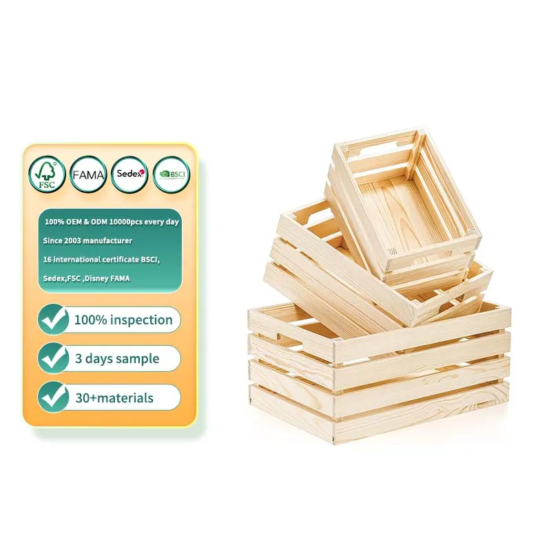 Wooden crate Set of 3 Rustic Nesting Crates with Handles Decorative Wood Crate Box Wooden Storage Box for home