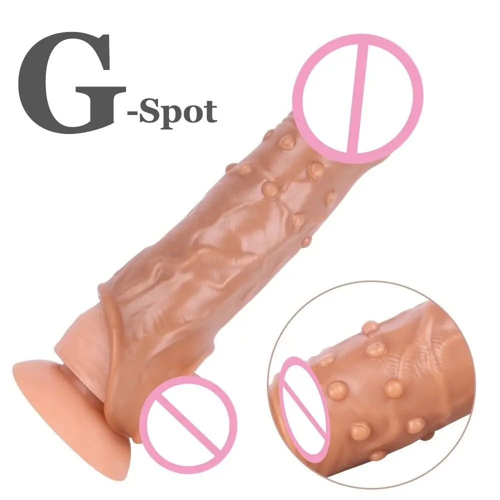 Realistic Penis Sleeve Reusable TPE Dildos Condom Delay Ejaculation Dick Enlargement Sex Toys for Men