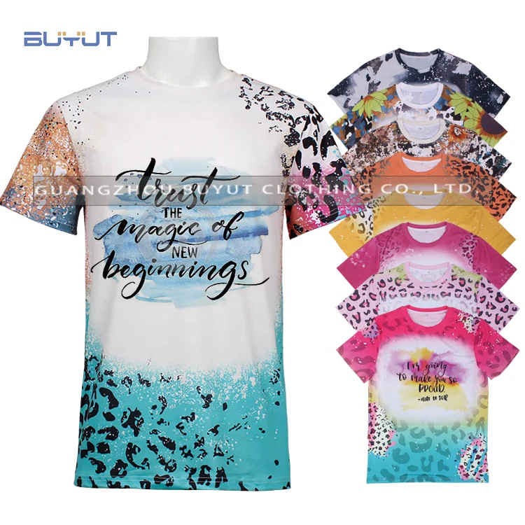 BUYUT  fashion cheetah print Sublimation  polyester have soft cotton feel  Faux Bleached T Shirts