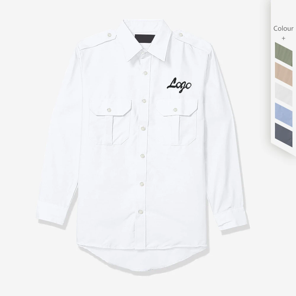 Custom Fabric Logo Wholesale Airline Bus Pilot Security Shirts Work Uniforms Mens Long Sleeve Shirts With Epaulettes