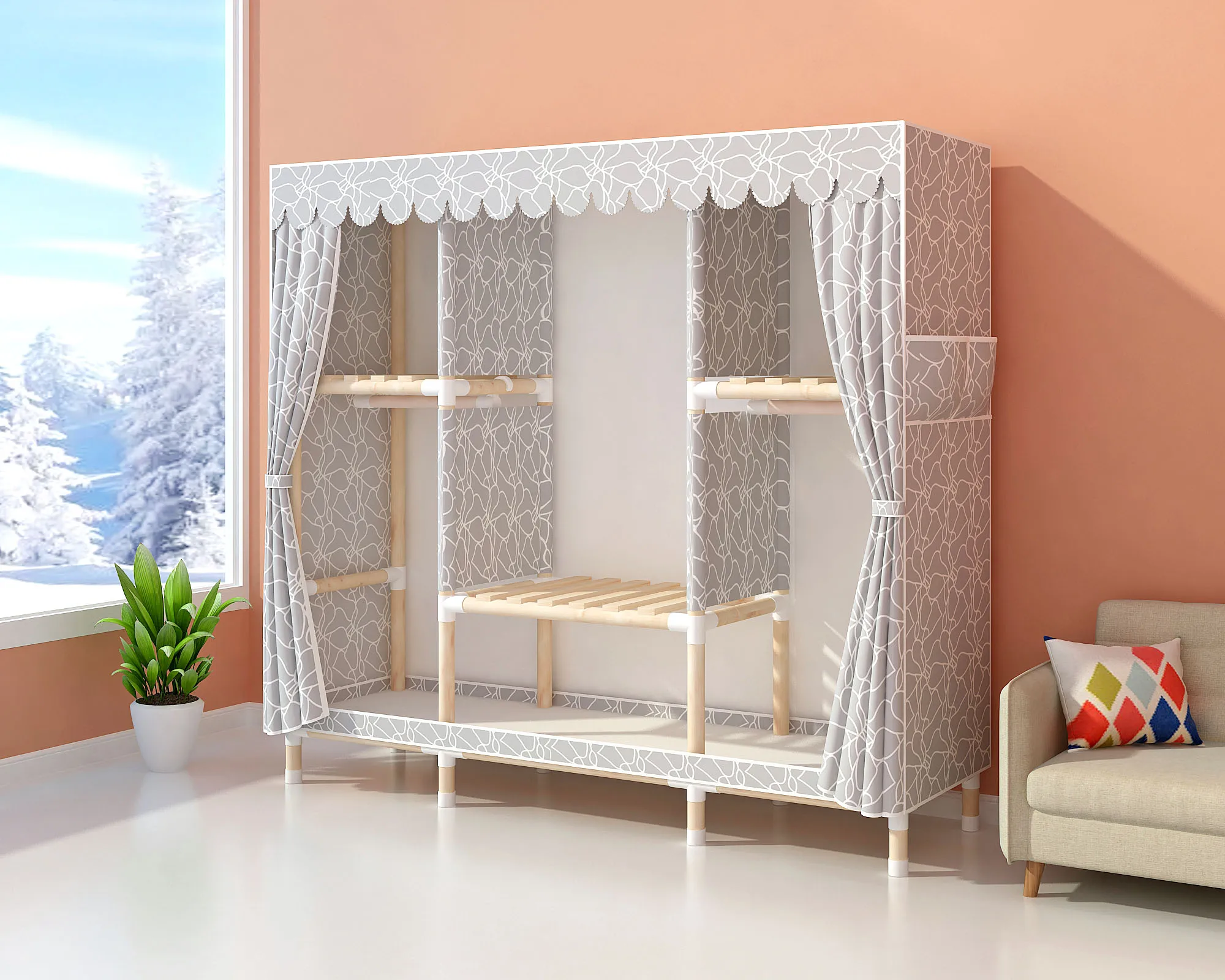 s1.5m Factory Designed Custom Solid Wood Wardrobe Fully Assembled Simple Solid Wood Portable Wardrobe For Young People