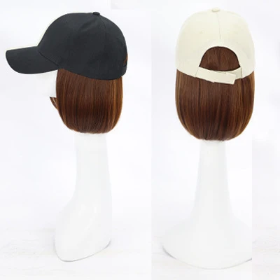 
Hot Sale Customized Women Wig Hat Beautiful Short Straight Synthetic Mixed Human Hair Baseball Cap 