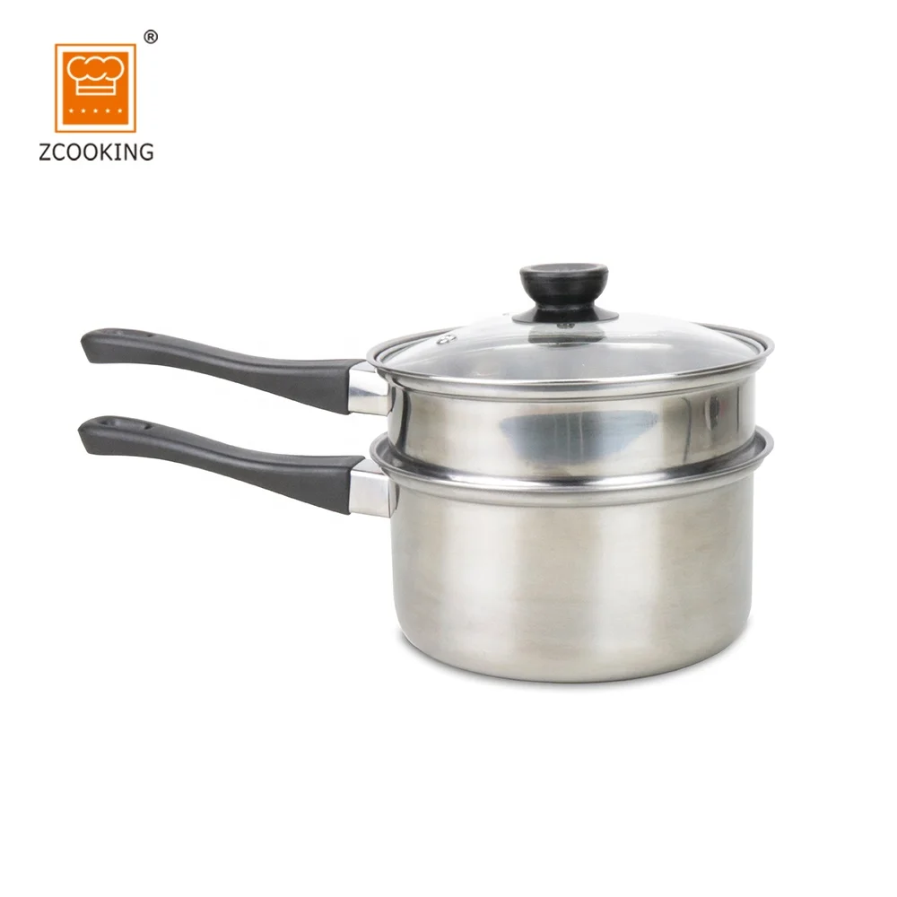 Steamer Pot Set SS304 Stainless Steel for Cooking Chocolate 18cm Mirror Polishing Inside & Outside Glass Lid OEM ODM 2layer
