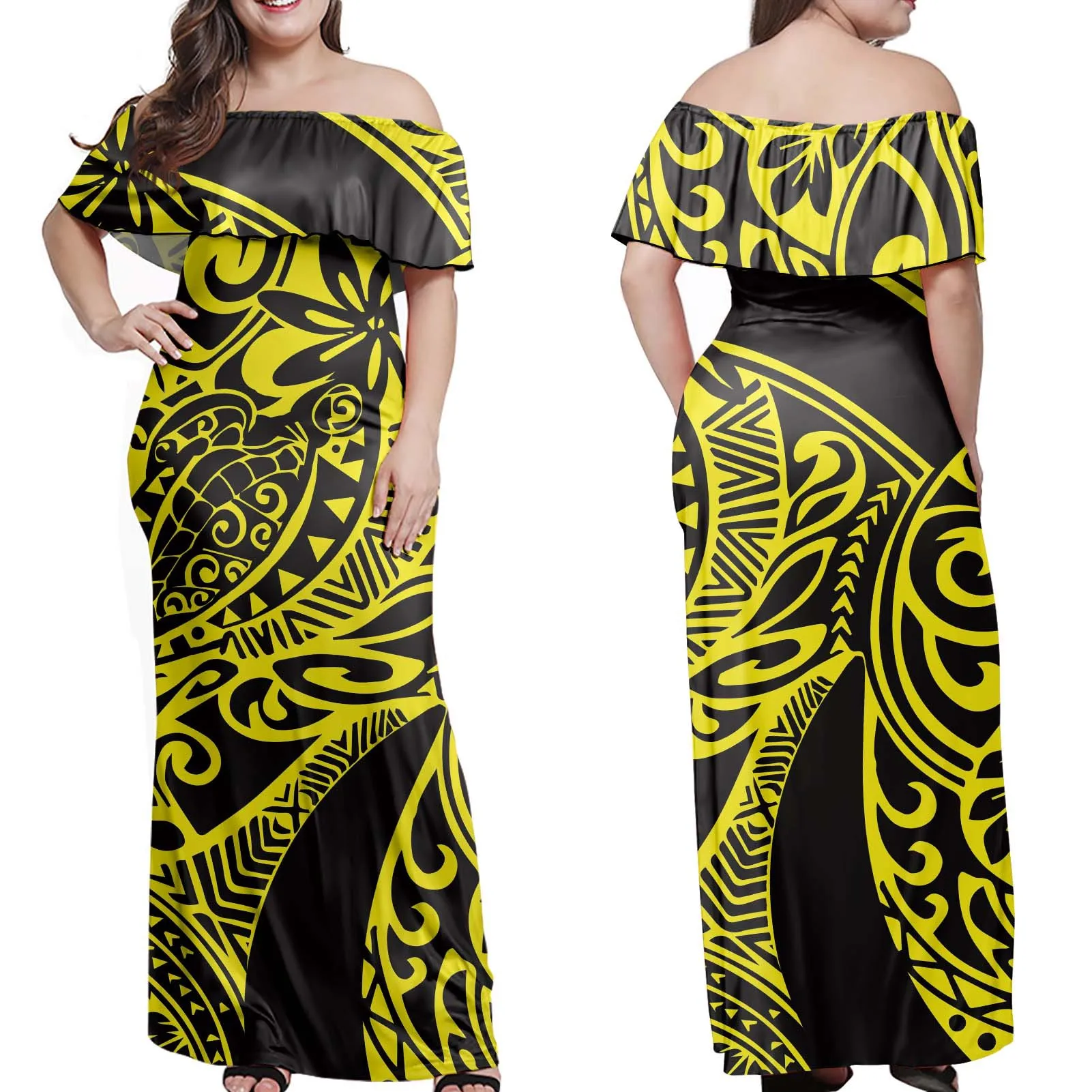 Sexy Off Shoulder Maxi Dress Custom Pattern Print Summer Women Wear Elegant Polynesia Dress