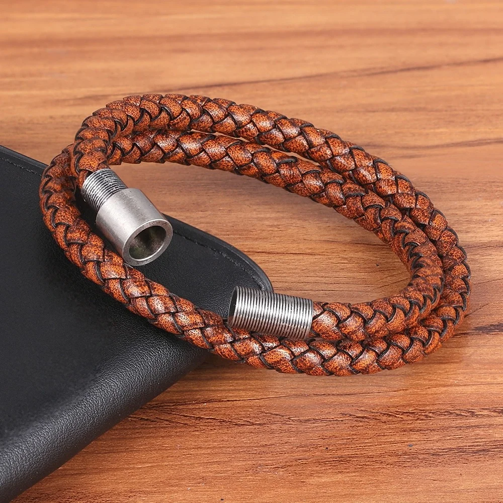 Big Discount Braided Bracelet Stainless Steel Vintage Style Magnet Buckle Men Jewelry Custom Size DIY LOGO Friendship Gift