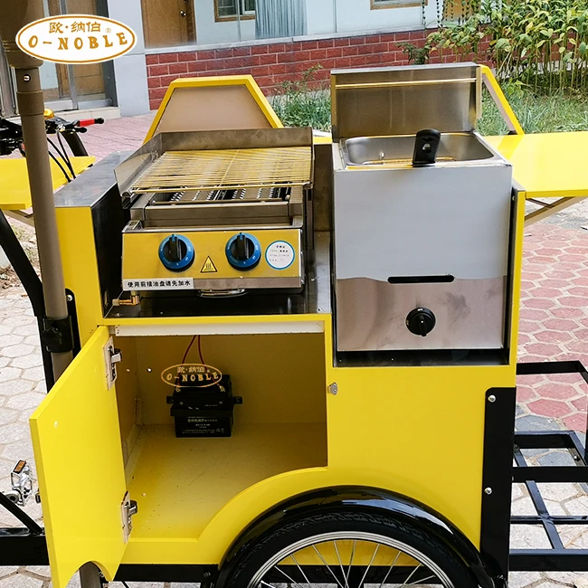 Electric power three-wheeled snack cart with awning barbecue bike can be connected to gas