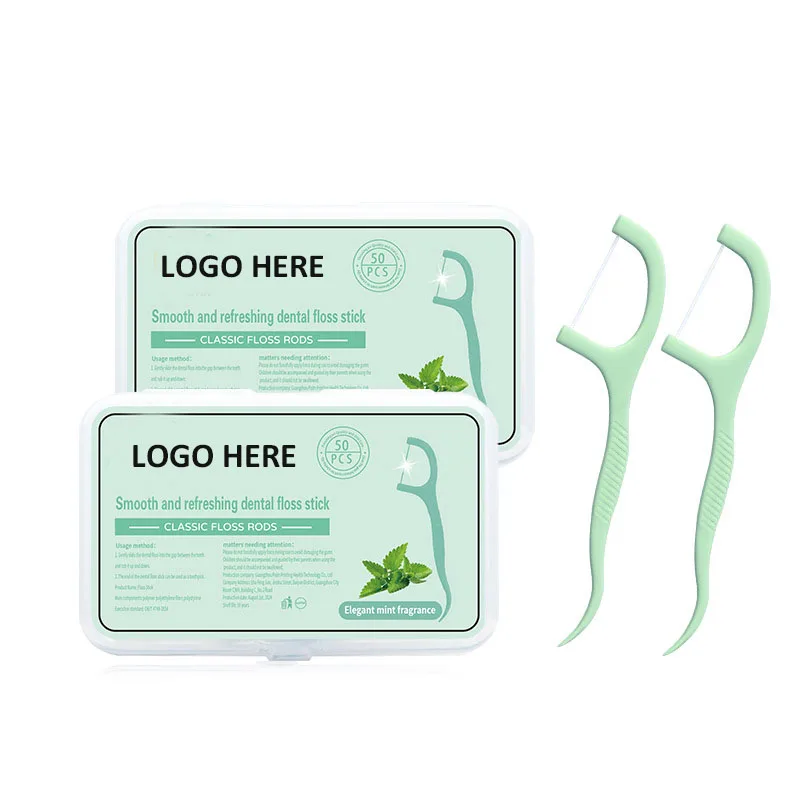 Customized Logo 50pcs Mint Flavored Disposable Dental Floss Toothpicks Packets For Dental Promotion