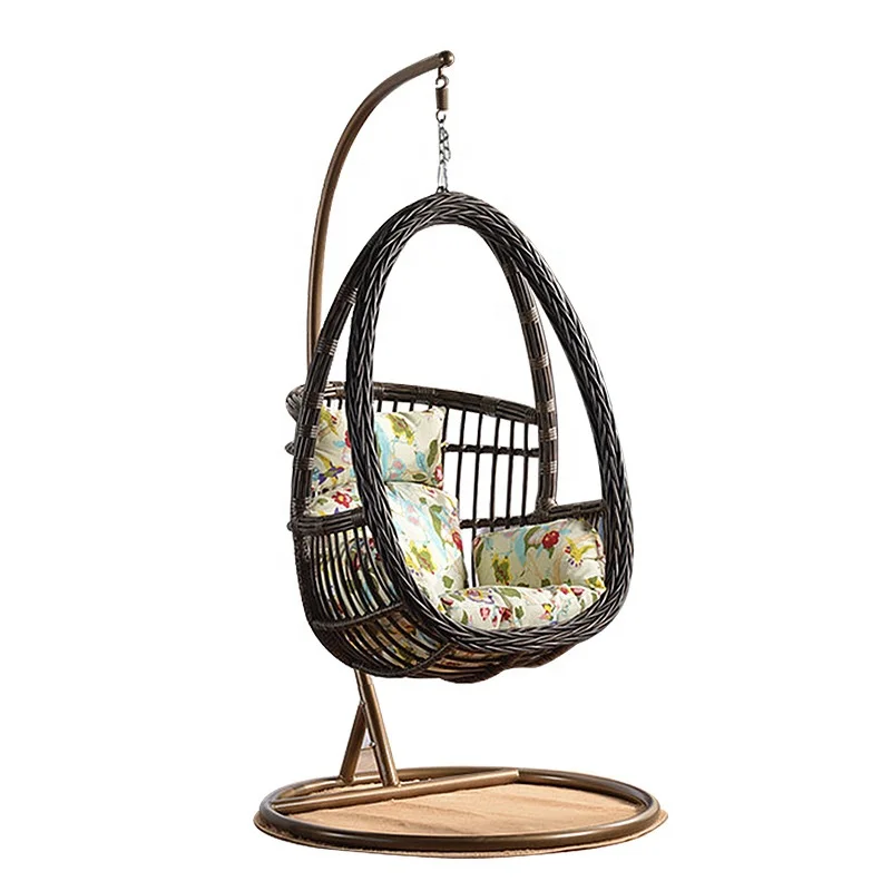 Outdoors Rattan Swing Chair Hanging Egg Shaped for Adult Indoor Balcony Furniture Single Plastic Egg Chair with Cushion Pillow