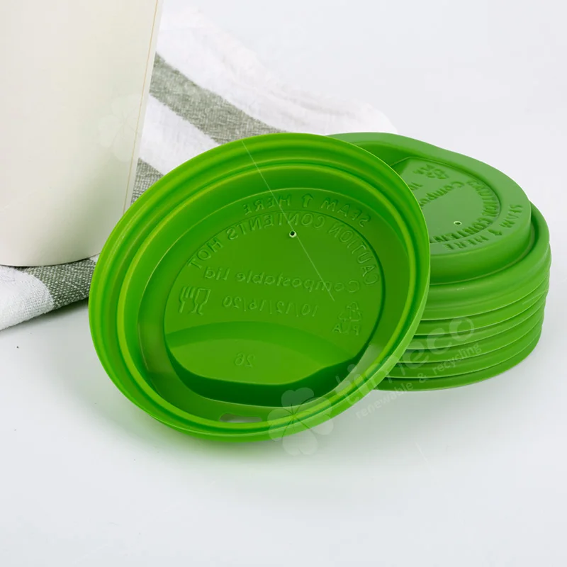 Eco-friendly Disposable Cup Lids Compostable green color BPI certificated CPLA Cup Lid