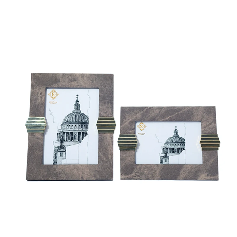 
European modern minimalist living room bedroom leather model room light luxury photo frame photo frame set 6 inch 7 inch desktop 