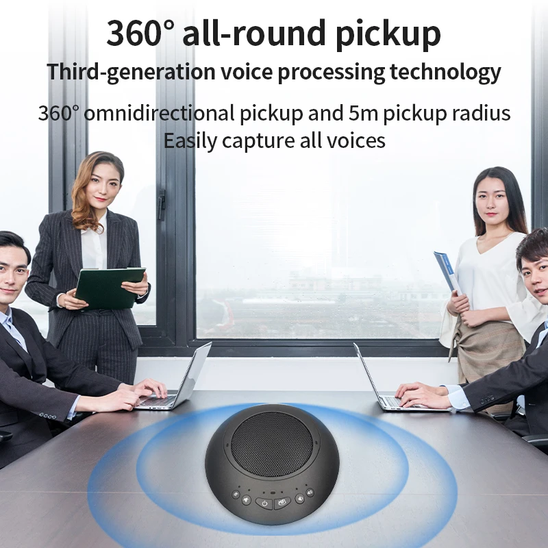 2021 Hanlinhui Portable Echo Reduction USB 2.4G Wireless Desktop Omni-directional Communication Conference Microphone Speaker