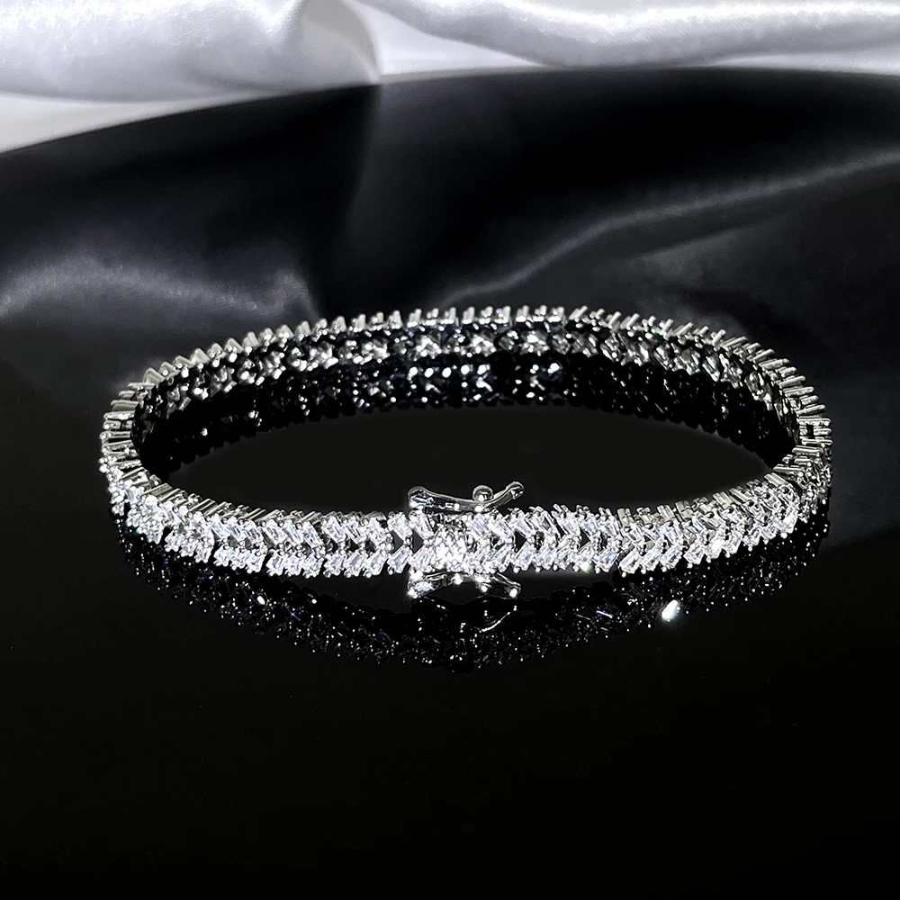 FOXI New design trapezoidal gemston femme fine jewelry cubic zirconia 925 sterling silver tennis bracelet for women