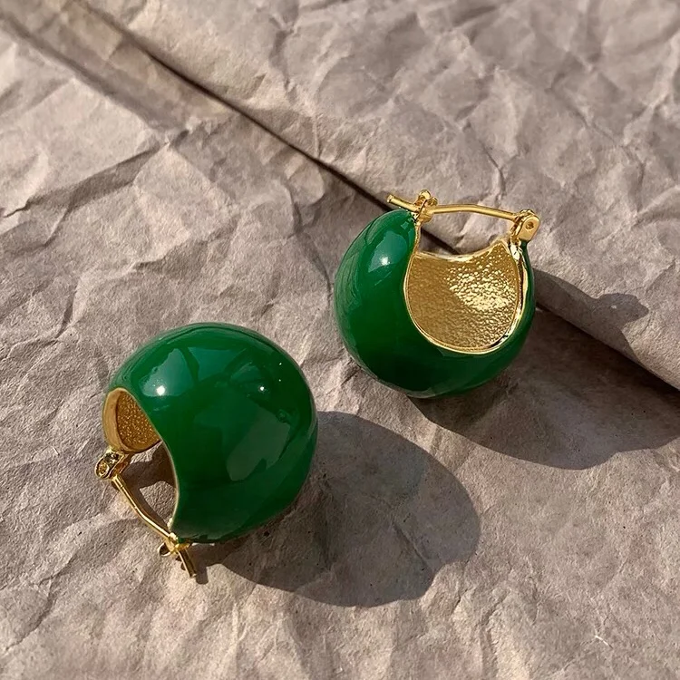 peichi INS fashion brass18k gold plated BV green enamel dangle ball earrings enamel jewelry for modern ladies