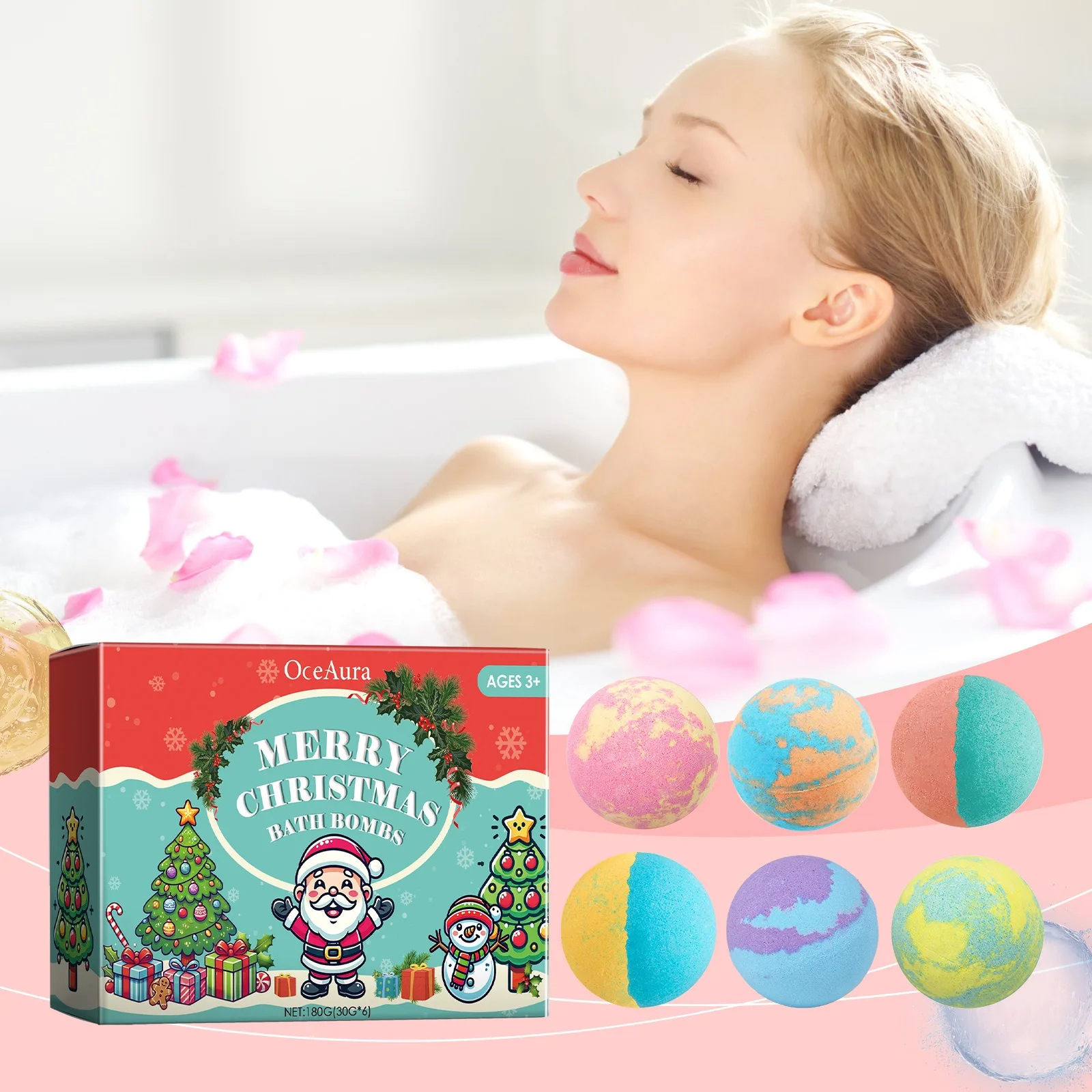 Christmas colored bath ball bubble shower fragrance moisturizing fragrance plant cleansing bath salt ball