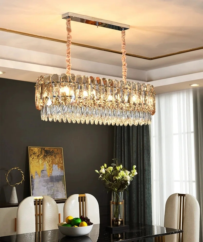 Contemporary Modern Rectangle LED Crystal Chandelier Indoor Pendant Lighting with Ceiling Drop Effect for Room Decor