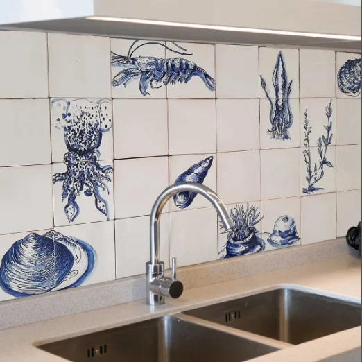 Factory custom Portuguese tiles handpainted Marine decorative tile panel for beach house wall Kitchen Bathroom interior decor