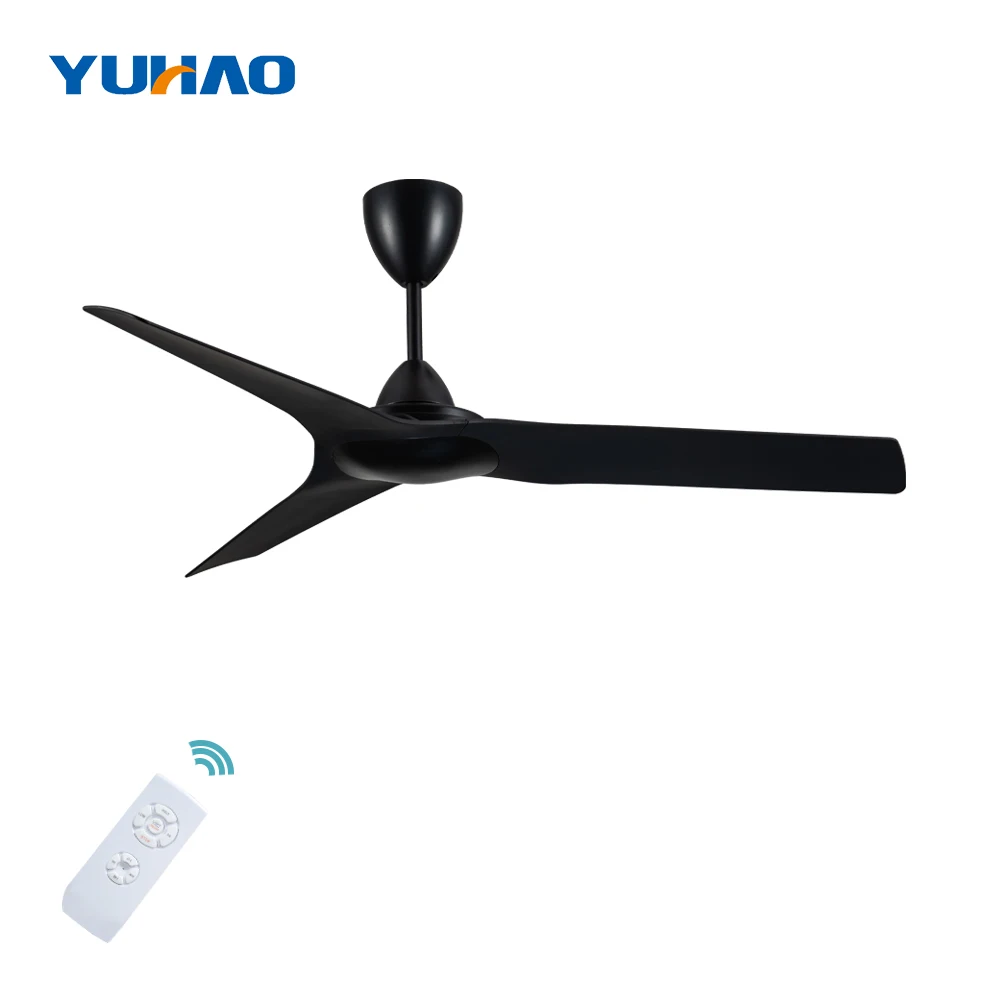 Nordic Modern 52 Inch Black Abs 3 Blade Electric Ac Remote Control Waterproof Ip44 Outdoor Ceiling Fan