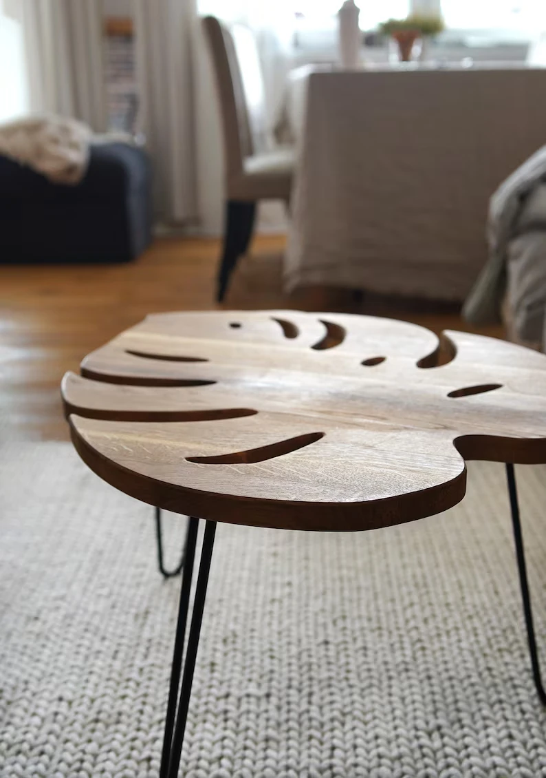 202408 Monstera table boho coffee table plants side table monstera leaf plant stand gift living room gift for the home homedecor