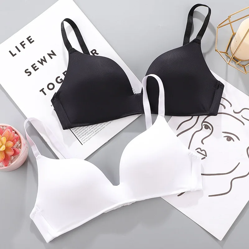 new women push up seamless 32 size bra picture wireless v-neck sleep bra one-piece ice silk traceless wirefree backless bra