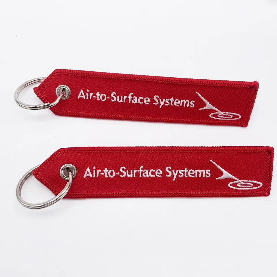 Custom Fabric Key Chain Tag With Keyring Embroidery Text Airline Airplane logo Jet Key Tag Embroidered Keychain