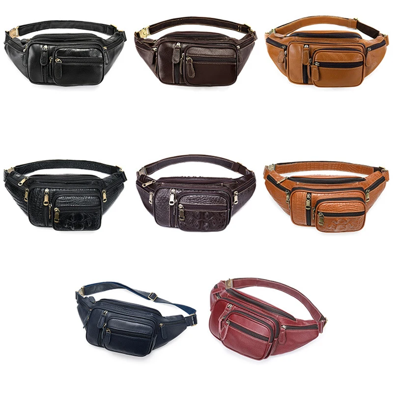 Custom 100% Genuine Leather Men Women Fanny Pack Sports Running Waist Bag For Phone Wallets Outside Walking Belt Bags Crossbody