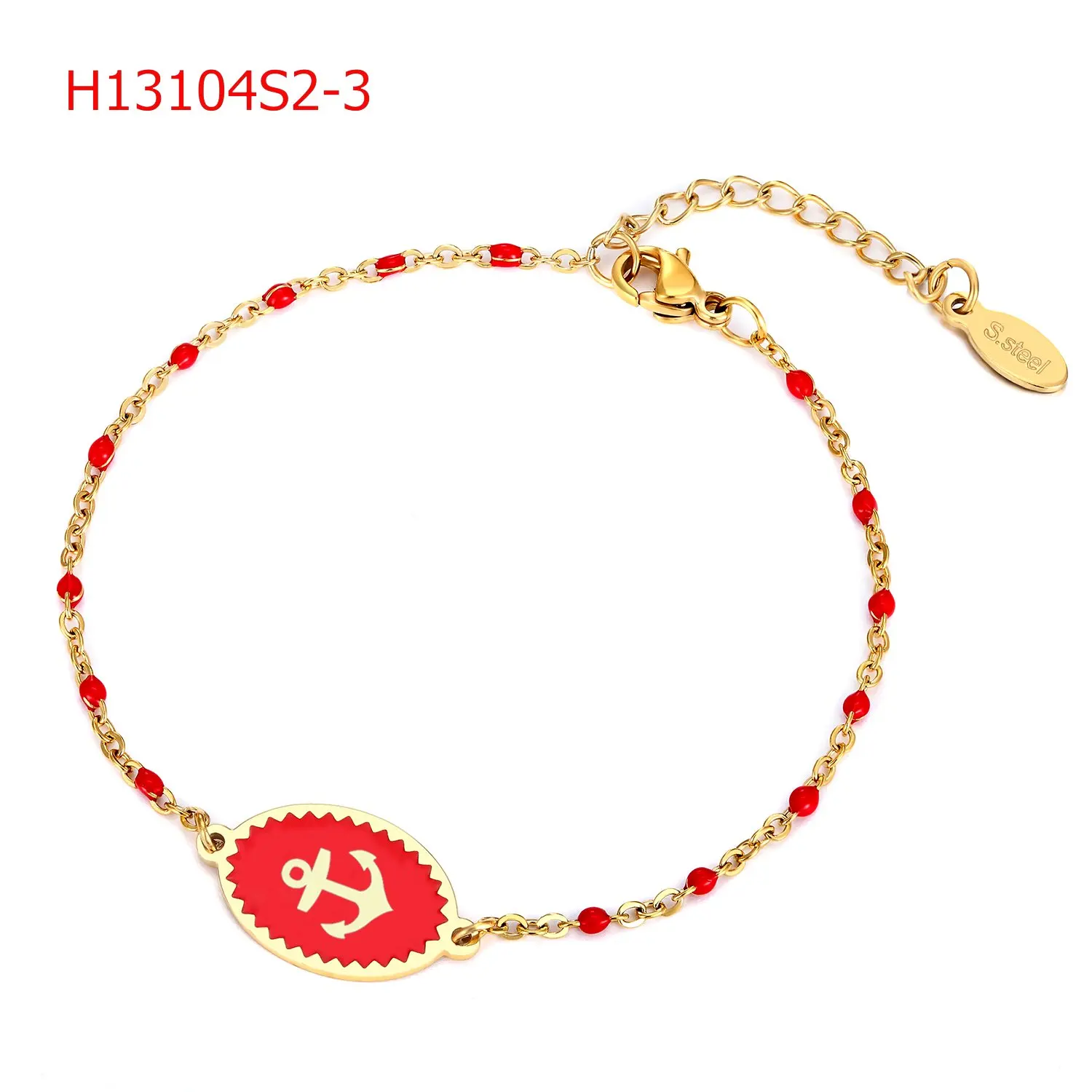2021 fashion stainless steel Anchor charm enamel letter beads gold bracelet for women for girls