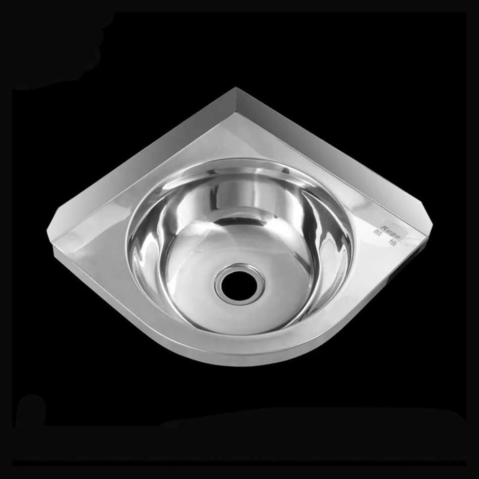 Kuge wall hung corner basin triangle high speed rail train stainless steel hand wash basin