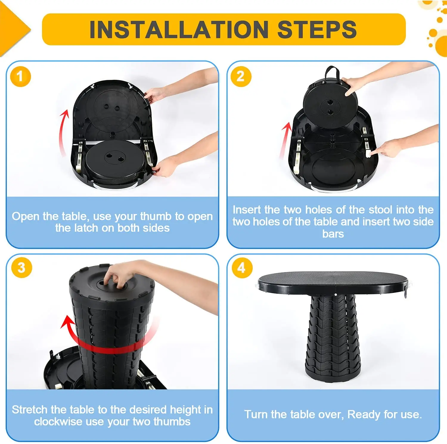 Retractable Folding Stool Portable Sturdy Lightweight collapsible lightweight telescoping stool Plastic Seat