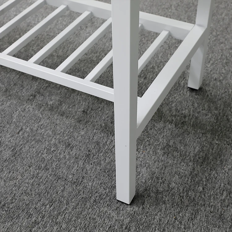 Stainless Steel Bathroom Vanity with Single Sink Quartz Top White Metal Base Open Shelf