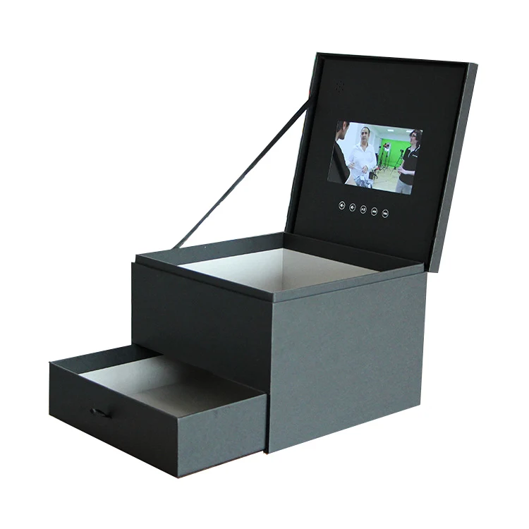 Wholesale 7 inch lcd screen large video gift box paper material with drawer for invitation
