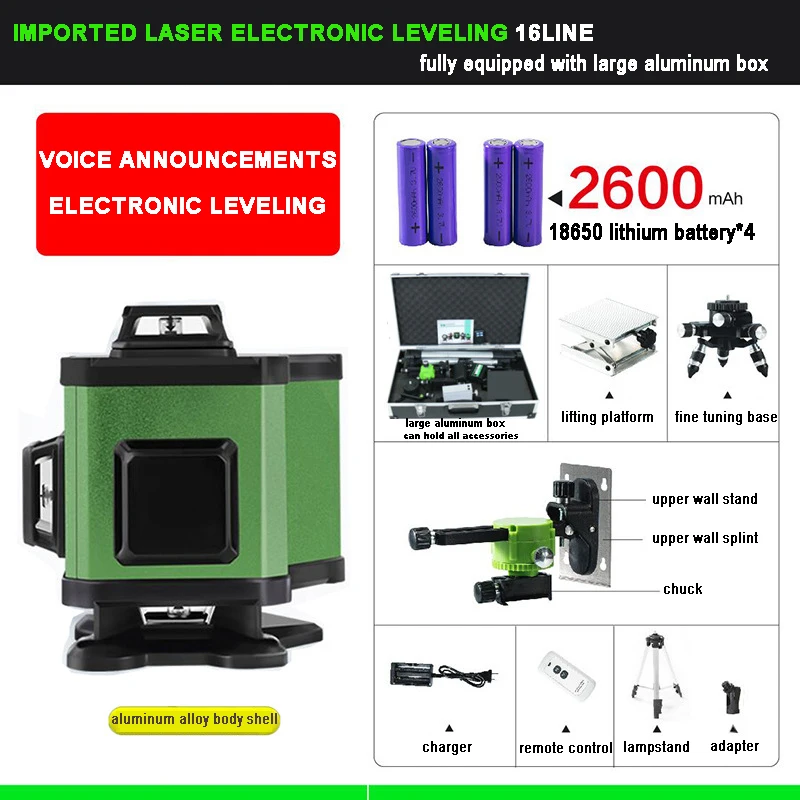 Лидер продаж, электронный автоматический поворотный лазерный уровень на 12/16 линий, лазерный уровень с перекрестными линиями, самонивелирующийся 3D/4D измерительный инструмент на 360 градусов