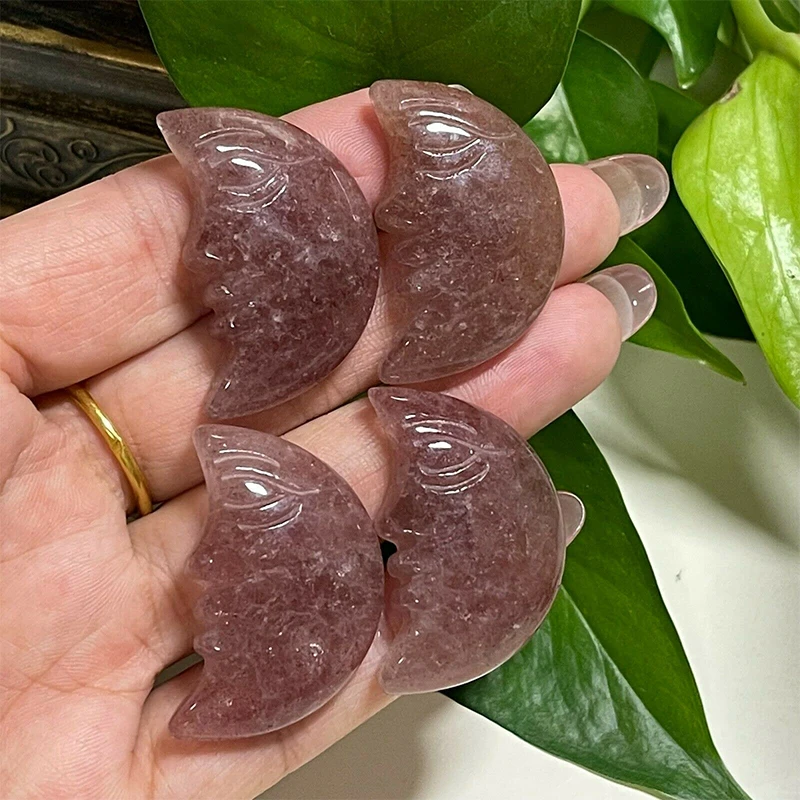 Gemstone Moon Polished Healing Crystals Little Moons With Face Carving Crafts For Decoration