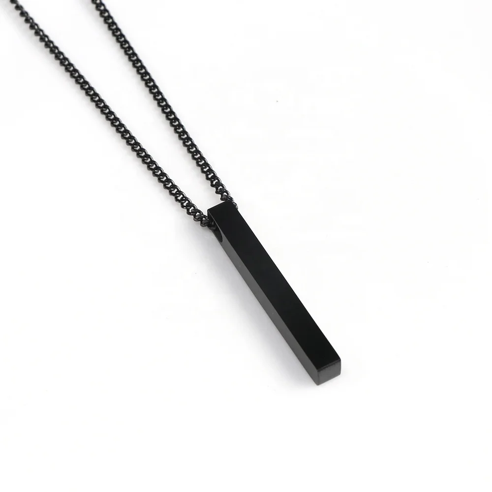 high quality stainless steel thin cuban chain black plated blank vertical bar necklace men