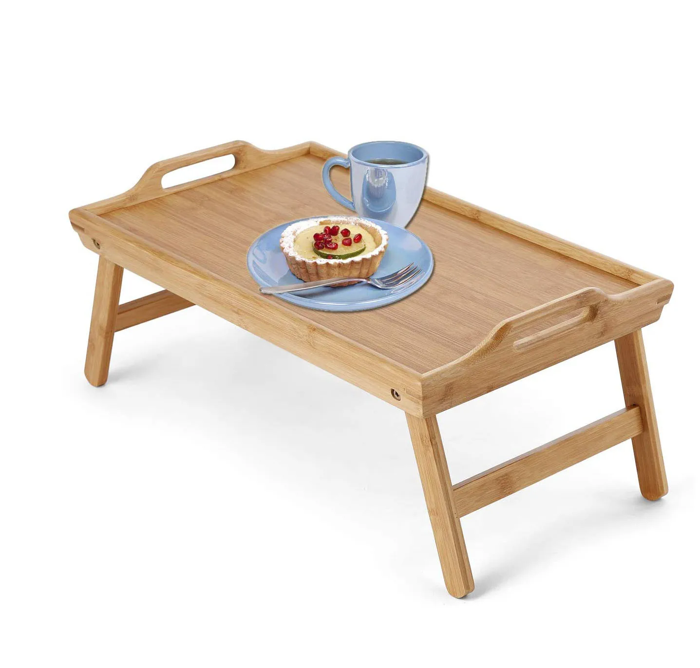 Adjustable Natural Bamboo wooden Folding Bed Table Handles Laptop Desk