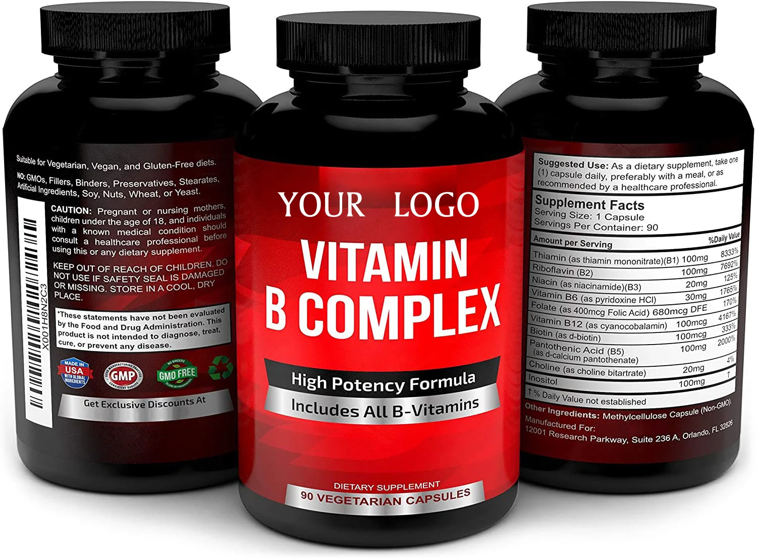 OEM Vitamin B Complex частная торговая марка 60 медицинских капсул липосомальный Витамин C 1 капсула/раз 2 раза в день штука два