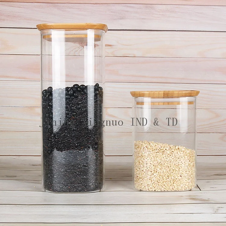 High Quality Square Shape Big Size Glass Jar/Borosilicate Glass Food Container With Bamboo Lid