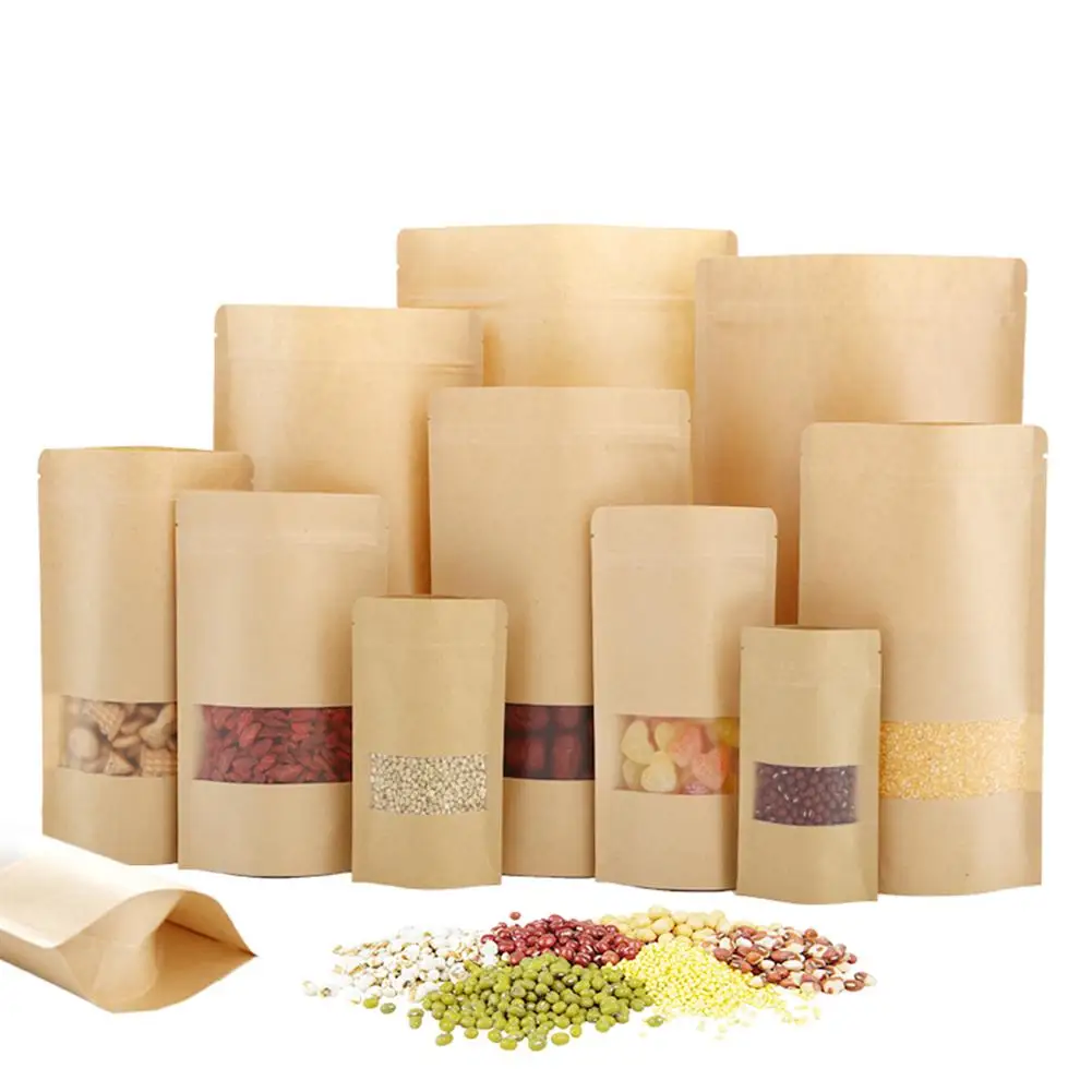 Factory Sale Customized Food Pouches Resealable Ziplock Stand Up Kraft Paper Bag (1600510880543)