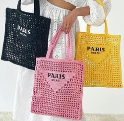 2022 The Newest Large Capacity Paper Rope Raffia straw tote shoulder handbag Polyester bag paper straw beach bag