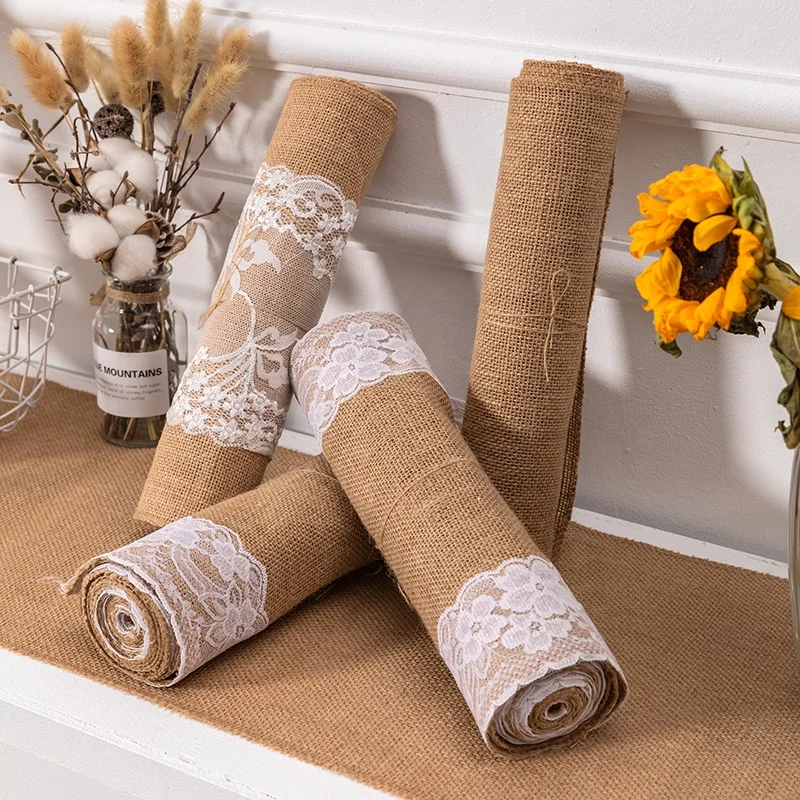 Holiday Party Decoration  Table Runner Natural Jute Table Runner for Wedding (1600347179446)