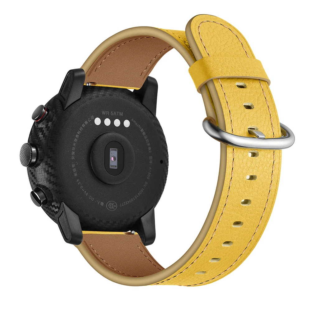 Hot Selling New Arrival Yellow Blue Black Genuine Leather Round Tail Strap Watch Band For Huami Amazfit
