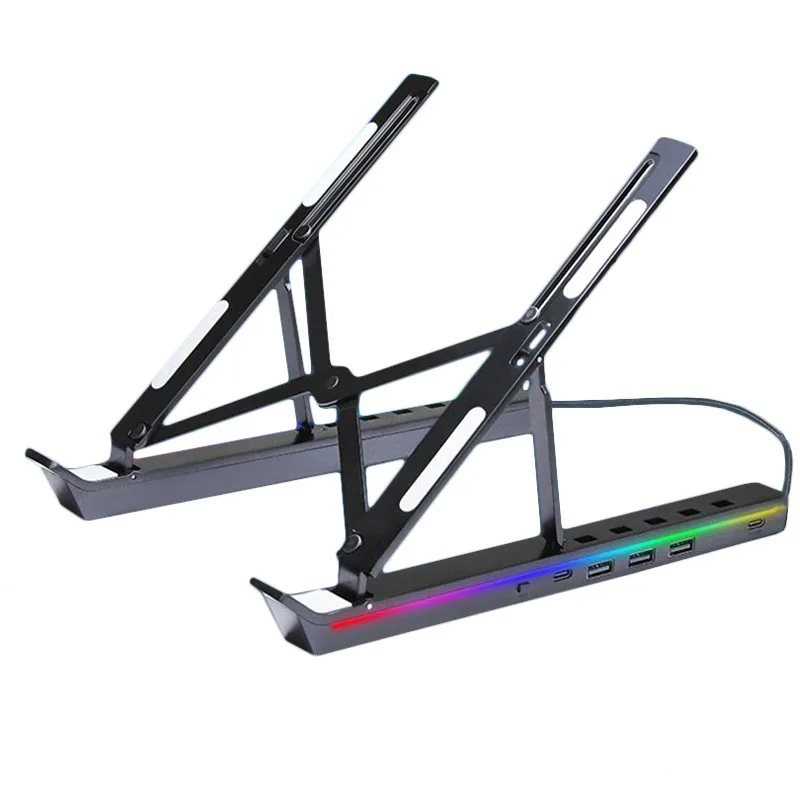Great Roc Custom logo aluminium alloy laptop stand with usb hub 9 modes RGB Laptop Stand for Desk with 3 Port USB 2.0 Hub