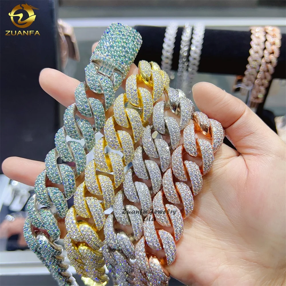 Luxury High Quality Big 20MM Iced Out 925 Sterling Silver Hip Hop Moissanite Cuban Link Chain Bracelet