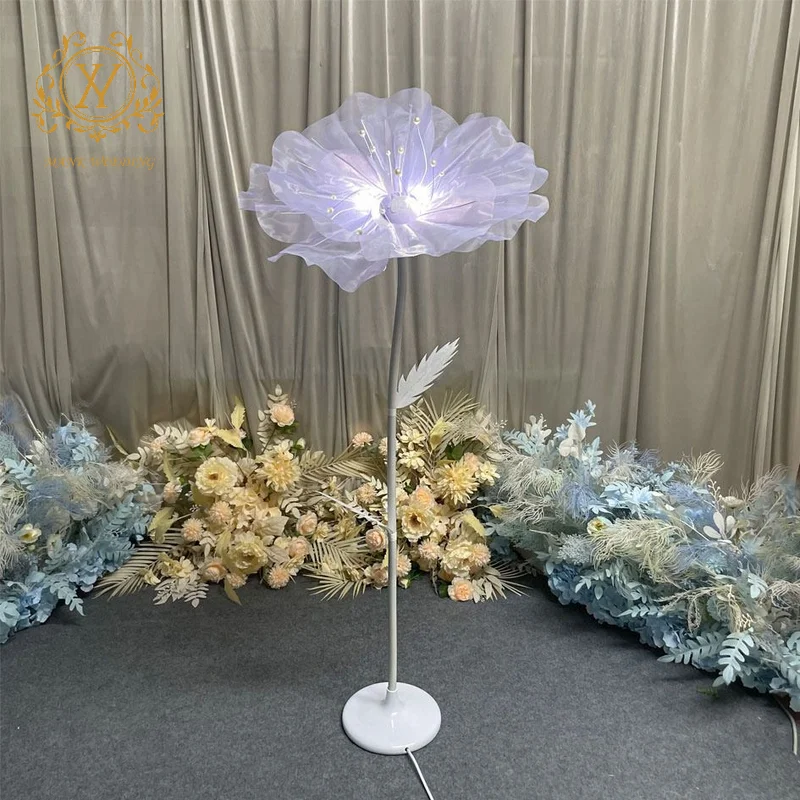 Glowing Yarn Flower T Stage Pathway Light Petal Stand Background Screen Welcome Area Decorative Flowers Light for Wedding Party