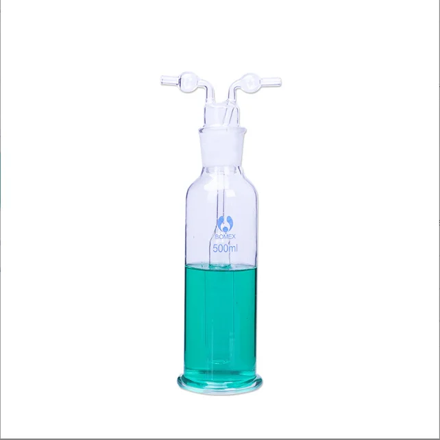 Glass dual open lab bottle glassware Lab Gas Washing Bottles Laboratory Gas Wash Bottle